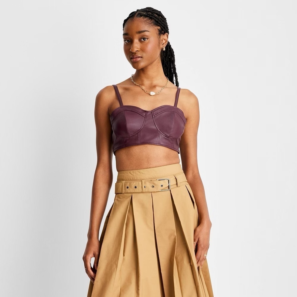 Future Collective Faux Leather Crop Top • Berry - Picture 2 of 3